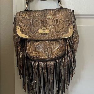 Dress up bag in gold and brown with fringe